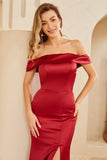 Gaine off the Shoulder Burgundy Long Bridesmaid Dress avec Split Front