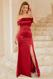 Gaine off the Shoulder Burgundy Long Bridesmaid Dress avec Split Front