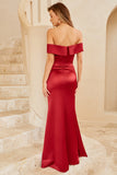 Gaine off the Shoulder Burgundy Long Bridesmaid Dress avec Split Front