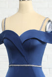 Sirène à épaules dénudées Marine Robe de demoiselle d’honneur avec perles