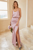 Spaghetti Straps Gris Rose Longue Robe de Demoiselle d’Honneur
