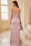 Spaghetti Straps Gris Rose Longue Robe de Demoiselle d’Honneur
