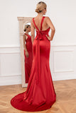 Mermaid V Neck Rust Rouge Longue Robe De Demoiselle d’Honneur
