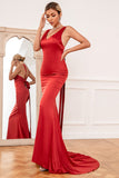 Mermaid V Neck Rust Rouge Longue Robe De Demoiselle d’Honneur
