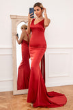 Mermaid V Neck Rust Rouge Longue Robe De Demoiselle d’Honneur