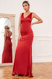 Mermaid V Neck Rust Rouge Longue Robe De Demoiselle d’Honneur