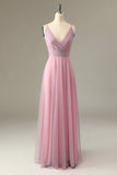 Une ligne Spaghetti Straps Robe de demoiselle d'honneur gris rose