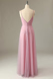Une ligne Spaghetti Straps Robe de demoiselle d'honneur gris rose