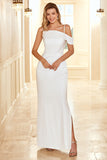 Gaine Spaghetti Straps Blanc Long Robe de Demoiselle d’Honneur