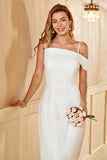 Gaine Spaghetti Straps Blanc Long Robe de Demoiselle d’Honneur