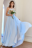 Robe de demoiselle d’honneur bleu clair Halter