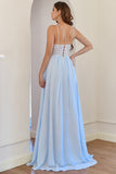 Robe de demoiselle d’honneur bleu clair Halter