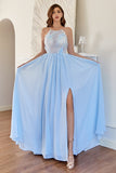 Robe de demoiselle d’honneur bleu clair Halter