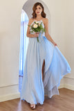 Robe de demoiselle d’honneur bleu clair Halter