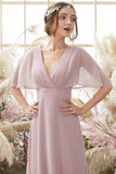 Blush Batwing Manches Robe de demoiselle d’honneur en mousseline de soie