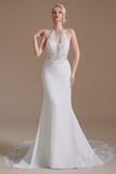 Train de balayage dos nu sirène blanche Robe de mariée avec dentelle