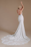 Train de balayage dos nu sirène blanche Robe de mariée avec dentelle