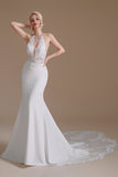 Train de balayage dos nu sirène blanche Robe de mariée avec dentelle