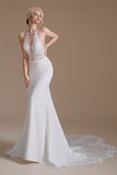 Train de balayage dos nu sirène blanche Robe de mariée avec dentelle