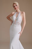 Train de balayage dos nu sirène blanche Robe de mariée avec dentelle