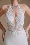 Train de balayage dos nu sirène blanche Robe de mariée avec dentelle