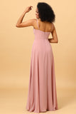 Une ligne de bretelles spaghetti Blush Robe de demoiselle d’honneur longue avec front fendu
