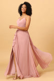 Une ligne de bretelles spaghetti Blush Robe de demoiselle d’honneur longue avec front fendu