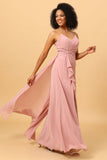 Une ligne de bretelles spaghetti Blush Robe de demoiselle d’honneur longue avec front fendu