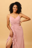 Une ligne de bretelles spaghetti Blush Robe de demoiselle d’honneur longue avec front fendu