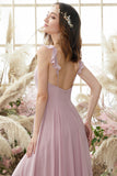 Blush Spaghetti Straps Robe de demoiselle d’honneur en mousseline de soie