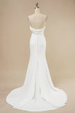 Sangles Spaghetti Sirène Blanche Robe de mariée Boho avec Volants