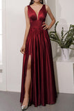 Robe de bal longue en satin champagne avec fente