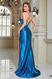 Robe longue Corset bleu scintillant avec fente
