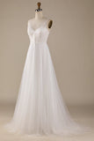 Robe de mariée en tulle en à col en V ivoire avec dentelle