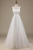 Simple Ivoire Organza Col Rond Balayage Train Robe de mariée